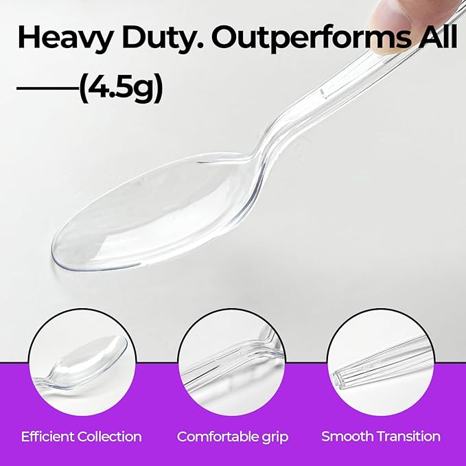 [100 Count] Clear Plastic Spoons Heavy Duty Disposable Spoon Reusable Bulk Plastic Utensils Sturdy Cutlery Set Durable Plasticware Silverware for Party,Every Day Use,Picnic,Camping,Wedding,Barbecues