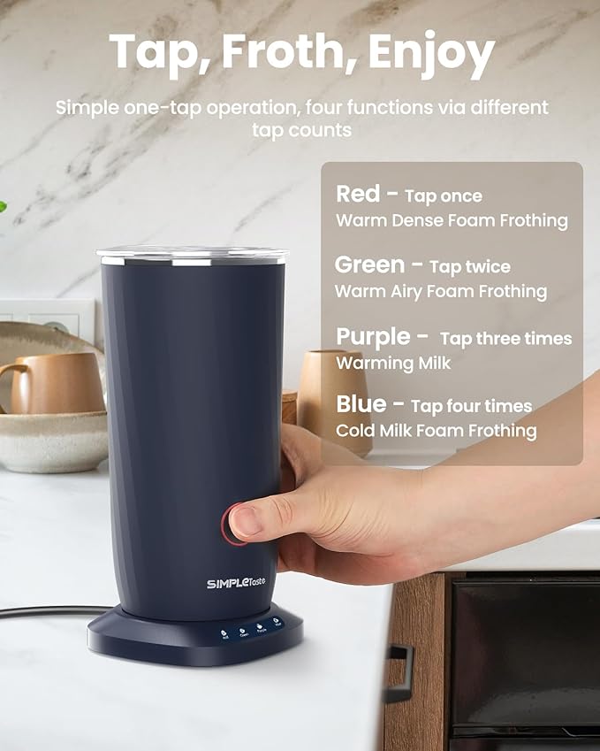 SIMPLETASTE Milk Frother, 4-in-1 Electric Milk Frother and Steamer, Automatic Warm and Cold Foam Maker and Milk Warmer for Latte, Cappuccinos, Macchiato, Dark Blue