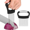 【2 PCS】Onion Holder for Slicing - Stainless Steel Vegetable & Fruit Cutter Chopper for Onions, Tomatoes, Avocados, Potatoes, Eggs, Meat & Lemon - Kitchen Slicer Assistant with Neat Guide & Tenderizer.