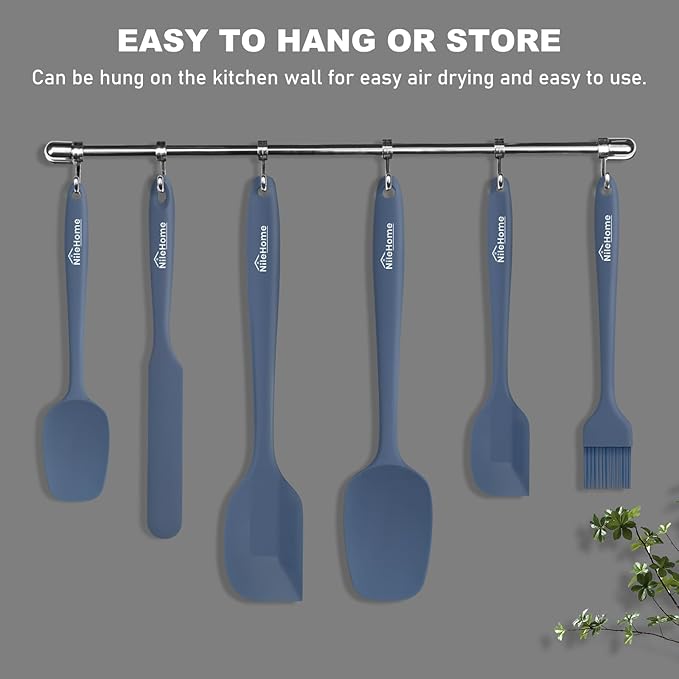 NileHome Silicone Spatula Set, 6 Packs Food Grade Kitchen Utensils with Silicone Brush Heat Resistant BPA-free Rubber Spatula for Scraping, Baking, Cooking, Mixing, Haze blue