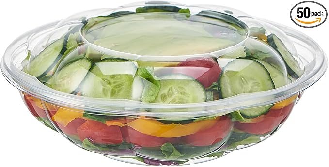 [18 oz. 50 Sets Clear Plastic Salad Bowls with Airtight Lids Disposable To Go Mixing Containers Serving for Fruit, Quinoa, Lunch and Meal Prep