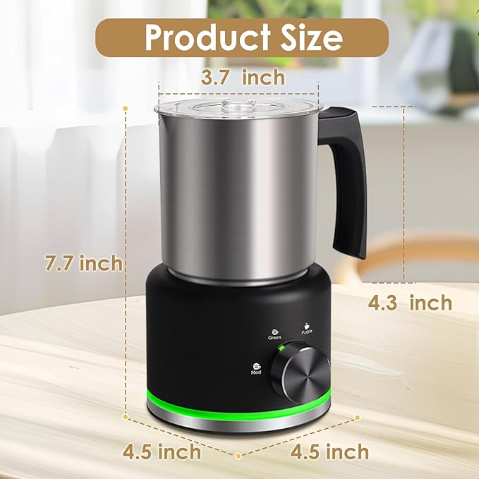 Milk Frother, 16.9 OZ Milk Frother and Steamer, 4 in 1 Electric Milk Frother Dishwasher Safe Durable Silent Frother for Coffee Hot and Cold Foam Maker (Black Stainless)