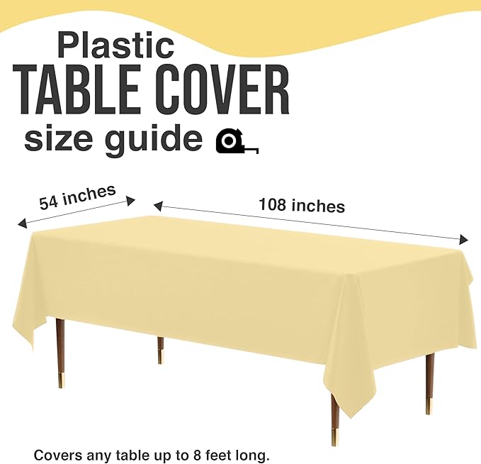 Exquisite 66% Thicker Premium Plastic Table Cloth Rectangle Table Cover 0.5 Mil 12 Pack Light Yellow Table Cloth 54 Inch x 108 Inch Disposable Tablecloth Won't Tear Easily Like Cheap Thin Brands