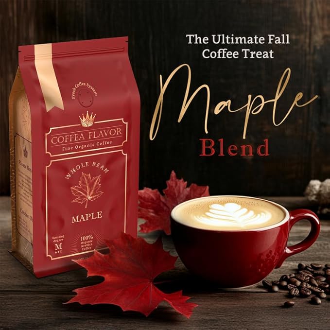 Maple Flavored Whole Bean Coffee – 100% Arabica, Single Origin, Medium Roast, USDA Organic, Naturally Sweetened – by Coffea Flavor