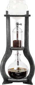 Cold Brew Coffee Maker, 600 ml/20.29 oz Iced Coffee Tower Dripper Coffee Maker & Tea Maker 6-8 Cups, High Borosilicate Glass, Wood, 304 Stainless Steel, Copper - for Home Office (Grey)