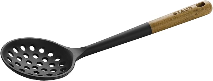 STAUB Skimmer Spoon, Perfect for Straining or Lifting Meat and Veggies from Broth, Durable BPA-Free Matte Black Silicone, Safe for Nonstick Cooking Surfaces