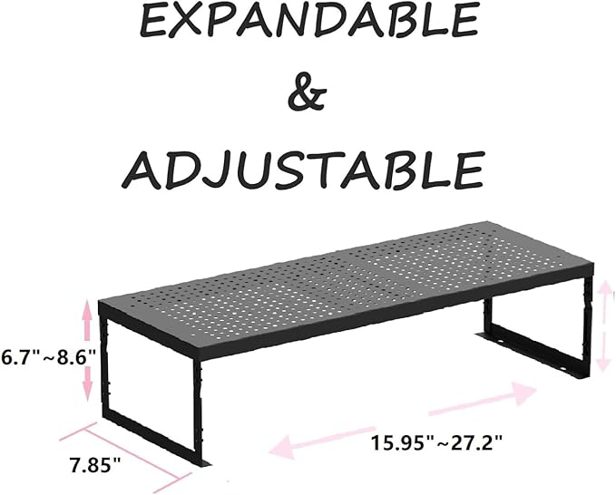 Stackable Expandable Metal Shelf Organizer - Adjustable Wire Storage Rack with Holes for Kitchen, Bathroom, Cabinet, Office - Space Saving, Durable & Sturdy Design（3PACKS/Medium/Black