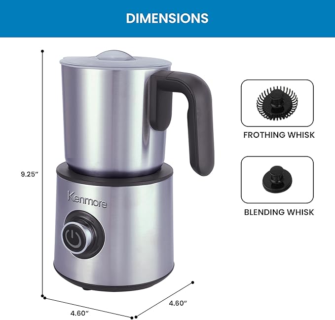 Kenmore Electric Milk Frother- Hot & Cold Milk Steamer and Foam Maker for Coffee, Lattes, Cappuccino, Portable Milk Heater and Foamer for Espresso, Home Brewing, Automatic Milk Steamer