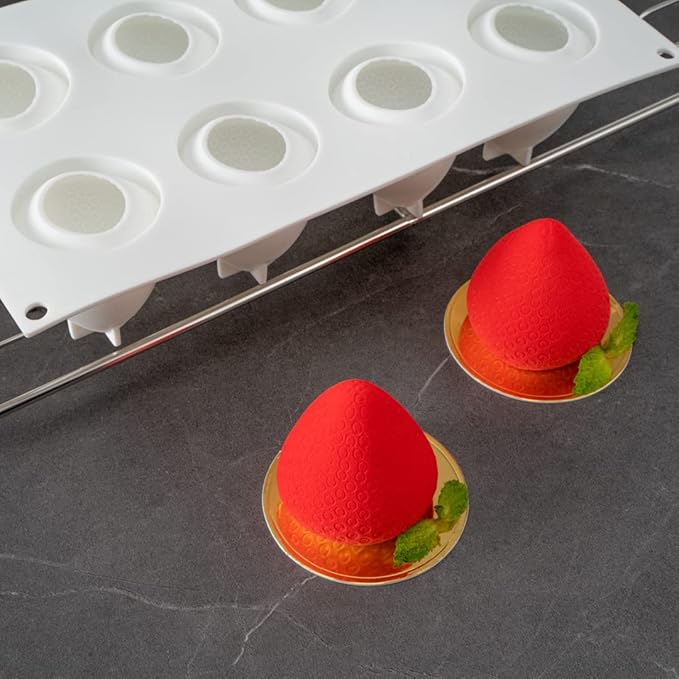 Restaurantware-Pastry Tek 8 Cavities Strawberry Silicone Mold, 1 Oven-Ready Strawberry Mold - Flexible, Freezable, White Silicone Fruit Silicone Mold, Easy Release, For Baking