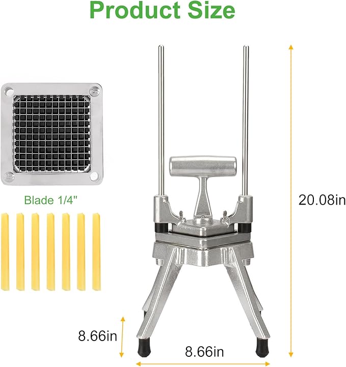 Commercial Chopper Vegetable Cutter Fruit Dicer Heavy Duty Stainless Stee Dicer Cutter Onion Chopper Professional Food Dicer for French Fry Tomato Peppers Potato (1/4″ Blade)