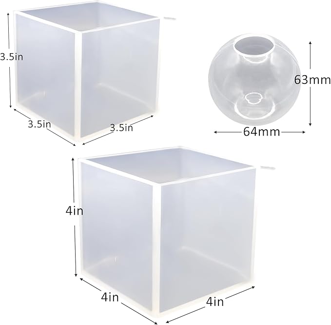 Large Cube Resin Molds-Sphere Silicone Casting Molds for DIY Art Epoxy Resin,Transparent Deep Square Sphere Silicone Molds for Resin Casting