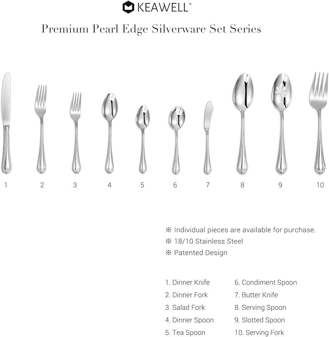 KEAWELL Pearl Edge 4-Piece Premium Fork Set, 18/10 Stainless Steel, Fine Silverware with Mirror Finish, Dishwasher Safe (4, 7.3" Salad Forks)