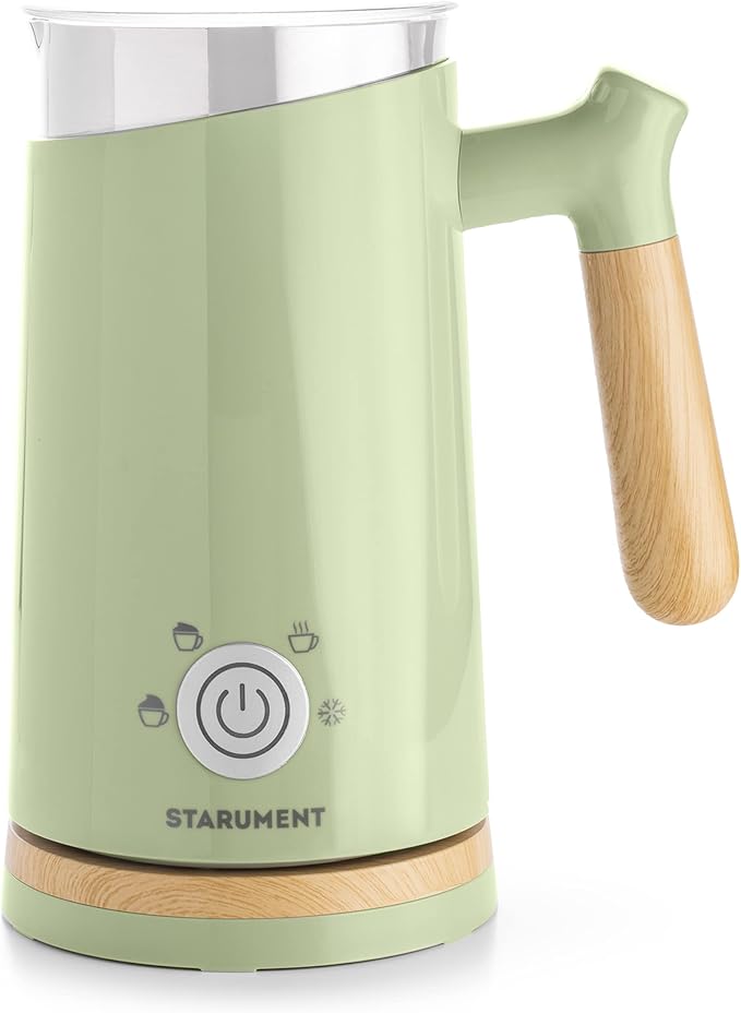 Starument Electric Milk Frother and Steamer - Automatic Foamer & Heater for Coffee, Latte, Cappuccino, Other Creamy Drinks - 4 Settings Cold Foam, Airy, Dense Warm, Green, 8x4x5 inches