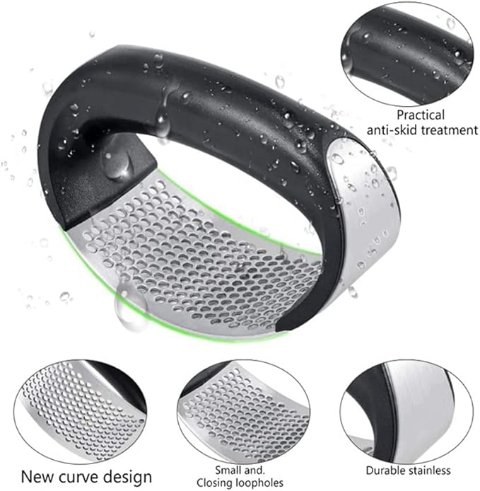 Stainless Steel Garlic Smash, Press Rocker Mincer/ Crusher/ Chopper with Peeler and Scraper Brush