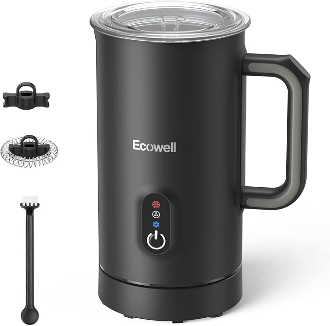 ECOWELL Automatic Milk Frother Heater Milk Boiler, 4 in 1 Electric Coffee Steamer for Heating Milk, Warm and Cold Foam, Coffee Latte, Macchiato, Cappuccinos, Hot Chocolate WMMF01, 8.1oz/240ml,Black