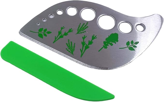 Herb Stripper Tool with 9 Sizing Holes Food-Grade Stainless Steel Leaf Remover for Cooking, Compact Kitchen Gadget with Blade & Safety Cover for collards parsley cilantro goji