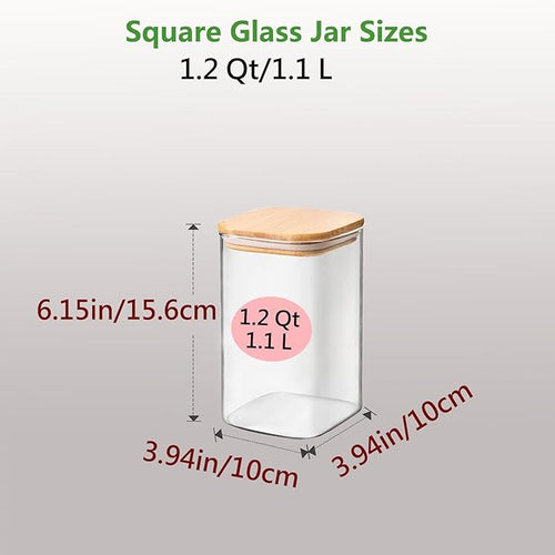 1.2 Qt Square Glass Storage Containers with Lids, glass jar with airtight lid, Glass Canister for Pantry Cookie Flour Cereal Rice Sugar Tea Coffee Beans Spice (Square-4Pack)