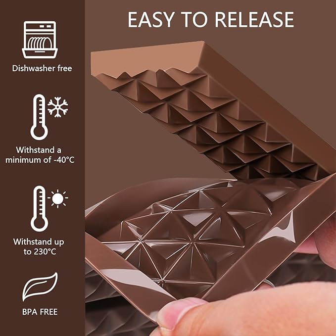 2 Pcs Chocolate Bar Molds – Non-Stick Silicone Molds with Bags and Scraper chocolate molds Food Grade Silicone Deep Chocolate Bar Mold (2)