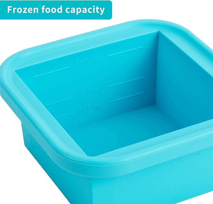 Silicone Freezing Tray with Lid - 2-Cup 2 Pack Freezer Containers,Make 1 Perfect Freezing,Storing Soups, Foods, Stews, Dips or Sauces Simple and Convenient Color Aqua