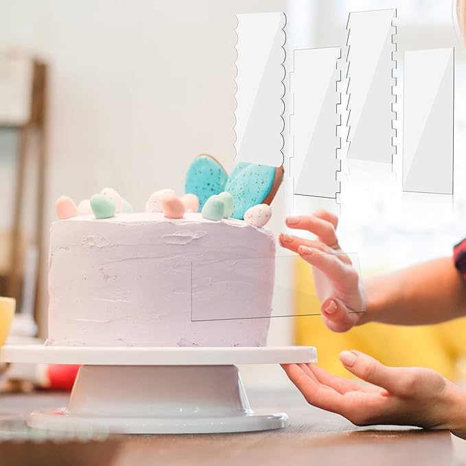 Acrylic Cake Scraper Decorating Contour Comb 9.45 Inch Cake Buttercream Icing Smoother Edge Tool Pastry Cutter Kitchen Baking Tools for DIY Different Shapes of Cake Edges,4 Pieces 7 Styles