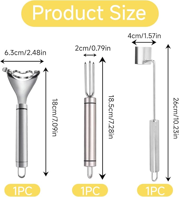3 Pcs Corn Tool Set – Upgraded Corn Peeler for Corn on the Cob,Corn Holder, Corn Cob Stripper Tool,Multi-Use Corn Cob Stripper Tool for Home Kitchen, Outdoor Barbecues & Camping