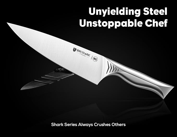 BRODARK Kitchen Knife Set with Block - 15-Piece Knife Block Set with Built-in Sharpener - High Carbon Stainless Steel Kitchen Knives Set for Kitchen - Christmas Gift, Shark Series