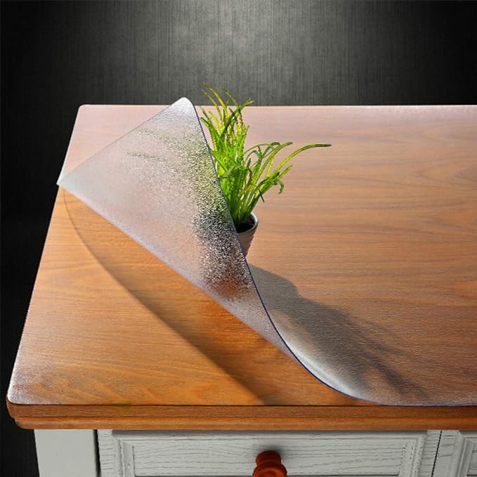 NECAUX Custom 42 x 80 Inch Frosted Table Cover Protector, 1.5mm Thick Wood Grain Transparent Table Pad Non-Slip Tablecloth Plastic Protective Pad for Dining Room Table, Conference Table
