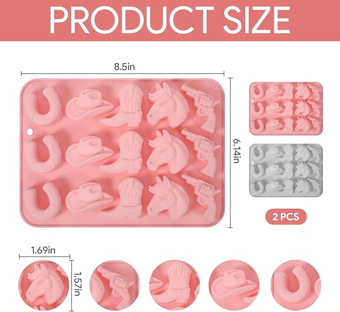 2 PCS Cowboy Chocolate Molds, Cowboy Hat, Boots, Saddle Shaped Cakesicle Molds Silicone, Western Party Theme, For Cupcakes, Cake Pops, Jellies, Chocolates, Candies