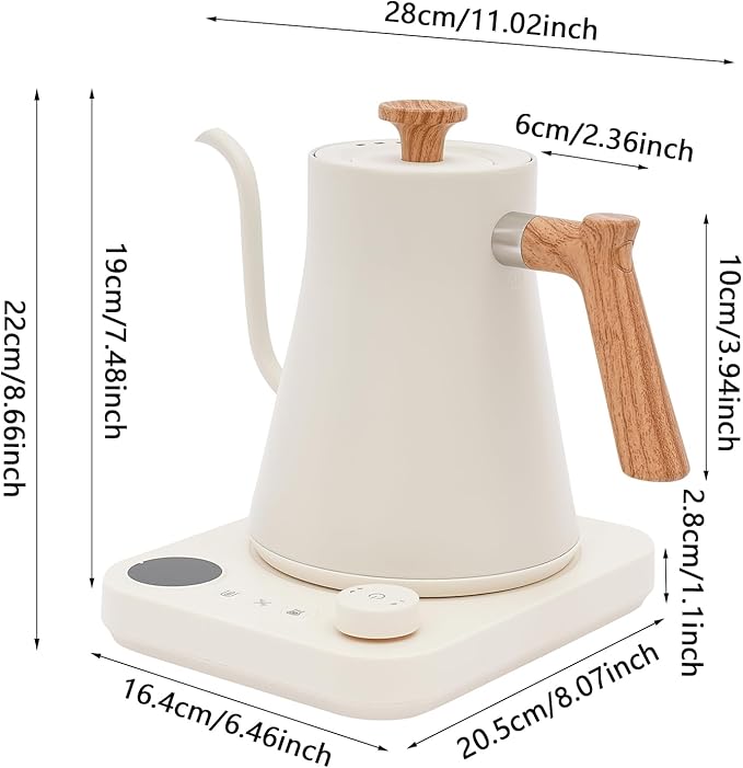 Gooseneck Electric Kettle, 0.24Gal Stainless Steel Electric Tea Kettle with Precision Temperature Control & LED Touchscreen, 1200W 90°Gooseneck Kettle for Tea Coffee (White)