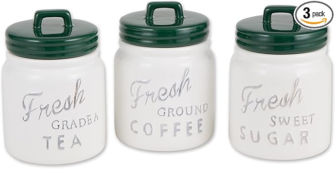 DII Kitchen Accessories Collection Ceramics, Jar Canister Set, Dark Green, 3