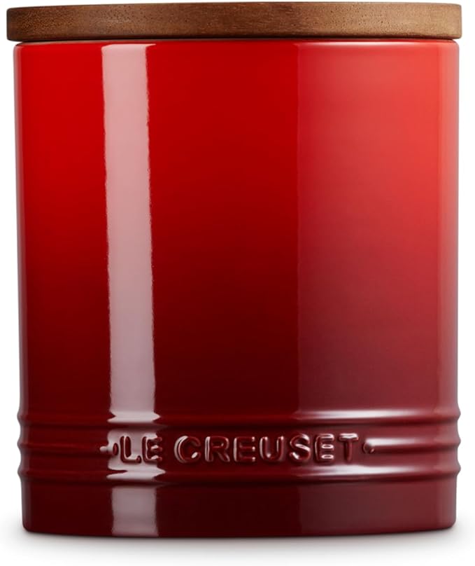 Le Creuset Signature Salt Cellar and Storage Canister with Wood Lid, 1.2 qt., Cerise