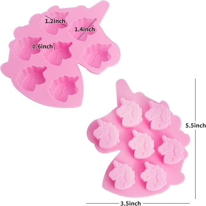 3 Pack Medium Size 7 Cavities Unicorn Silicone Chocolate Mold for Making Unicorn Shape Gummy, Candy, Chocolate, Ice Cube, Jelly, Mousse, Small Cake