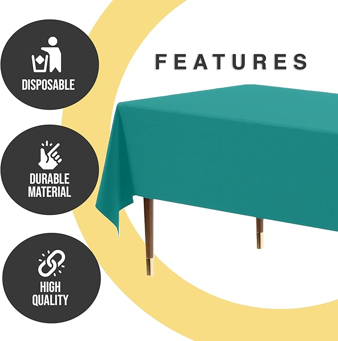 Exquisite 66% Thicker Premium Plastic Table Cloth Rectangle Table Cover 0.5 Mil 6 Pack Teal Table Cloth 54 Inch x 108 Inch Disposable Tablecloth Won't Tear Easily Like Cheap Thin Brands