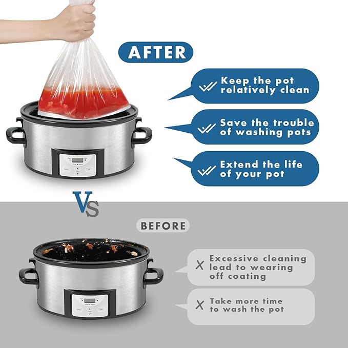 Slow Cooker Liners, 13“ x 21” 20 Cooking Bags, Large Disposable Pot Liners, Fits 3QT to 8QT Slow Cooker Cooking Plates, Multi-Purpose Durable Liner Plastic Bags, BPA Free (1 Pack)