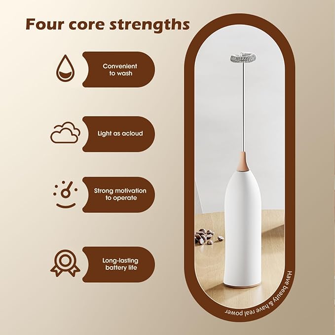 Electric Milk Frother-Handheld Drink Mixer - Electric Whisk Foam Maker for Coffee, Lattes, Cappuccino, Matcha, Hot Chocolate & Creamer (Stand with USB Rechargeable, white)