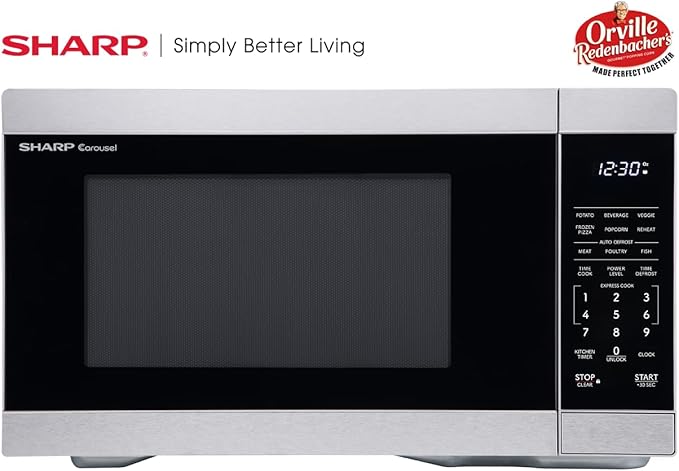 SHARP Countertop Microwave Oven with Removable 12.4" Carousel Turntable, 1000 Watt, 1.1 Cubic Feet, Stainless Steel