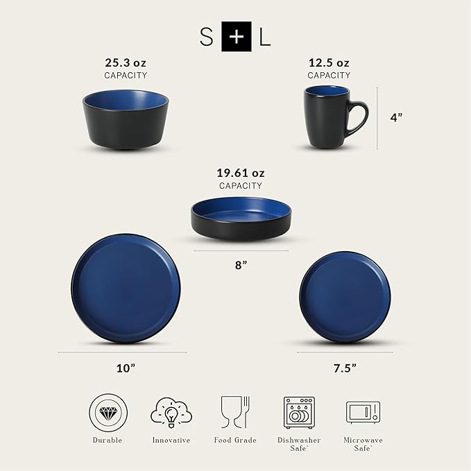 Stone Lain Albie 20-Piece Dinnerware Set Stoneware, Blue and Black