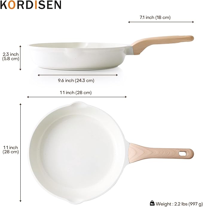 Kordisen Nonstick Ceramic Frying Pan, 11 Inch Ceramic Skillet, Healthy Non Toxic Cooking Pan, Stay-Cool Handle, Induction Compatible, PFOA & PFAS Free, White