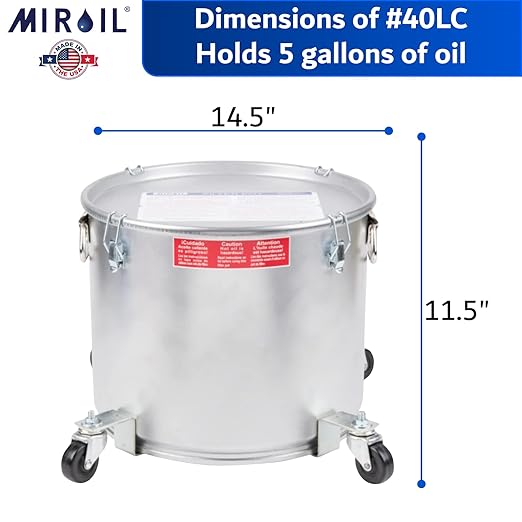MirOil 7 Gallon Oil Disposal Caddy with Caster Wheels, USA Made Deep Fryer Grease Bucket Pot with Lid Lock & Lock Clip, 35Lb. Frying Oil Disposal Storage Container, Filtering Hot Cooking Grease - 40LC