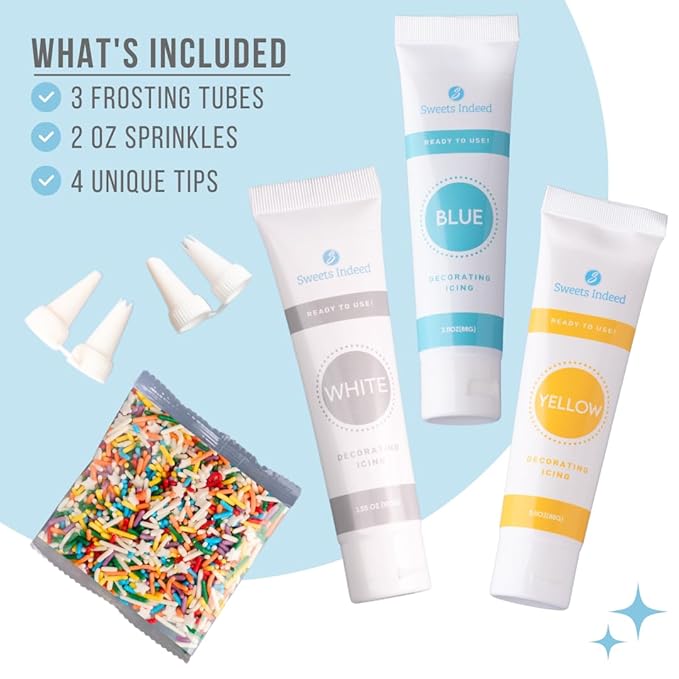 Sweets Indeed Frosting Kit plus Sprinkles Frosting Tubes nozzles 11.71 ounces Perfect for baking and cookie decoarting (Rainbow)