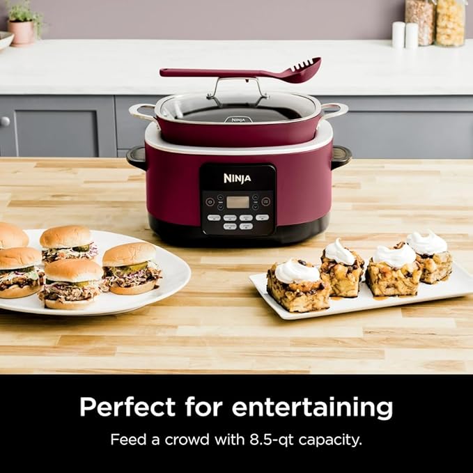 Slow Cooker, Ninja Foodi PRO Possible Cooker, 8.5-Qt, 6-in-1, Saut, Bake, Braise, Steam Functions, Triple Fusion Heat, Nonstick Oven Safe Pot, MC1000WM, Slow Cooker, Cherry Tarte
