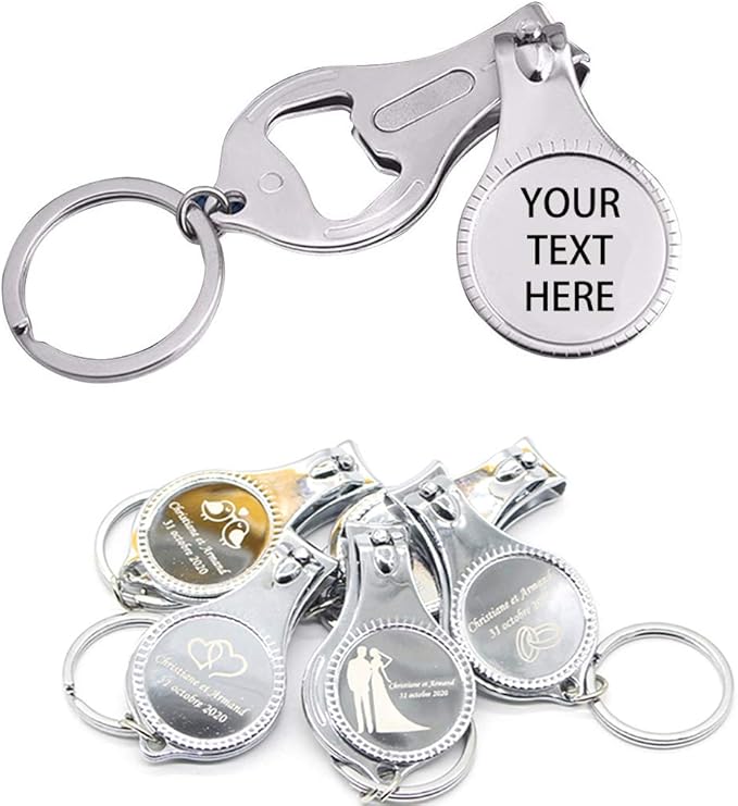 80pcs-Personalized 4 in 1 Multi Function Bottle Opener, Nail Clipper, Wedding Favors Brewery, Private Customized, Sliver, Multitool Gifts for Men