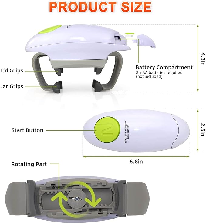 Electric Jar Opener for Arthritis Hands, Automatic Glass Jar Opener for Seniors, Bottle Opener for Weak Hands RA Suffers, Powerful Kitchen Gaget Suitable for Different Sizes of Jars