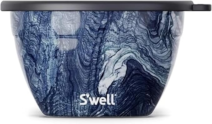S’well Stainless Steel 64oz Salad Bowl Kit, Azurite Color, Includes 2oz Condiment Container and Removable Tray, Leak-Proof, Easy to Clean, Dishwasher Safe