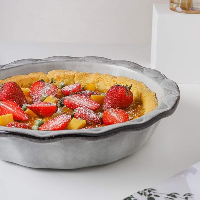 Ceramic Pie Pan, 9 Inches Pie Plate, Pie Dish for Dessert Kitchen, Round Baking Dish Pan for Dinner, Wrapping Upgrade, Reactive Glaze (Variable Grey)