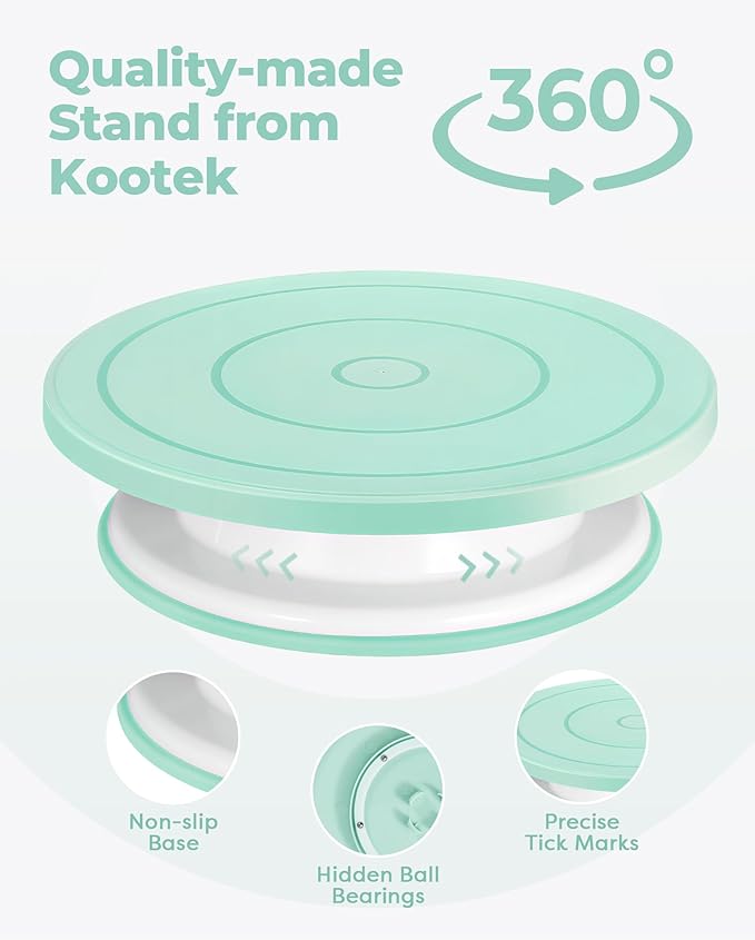 Kootek 158 Pcs Cake Decorating Kit with Cake Turntable, 64 Piping Tips Set, 50+2 Pastry Bags, Frosting Spatulas, Leveler, Scrapers, Fondant Molds, and More Baking Supplies Decorating Tools