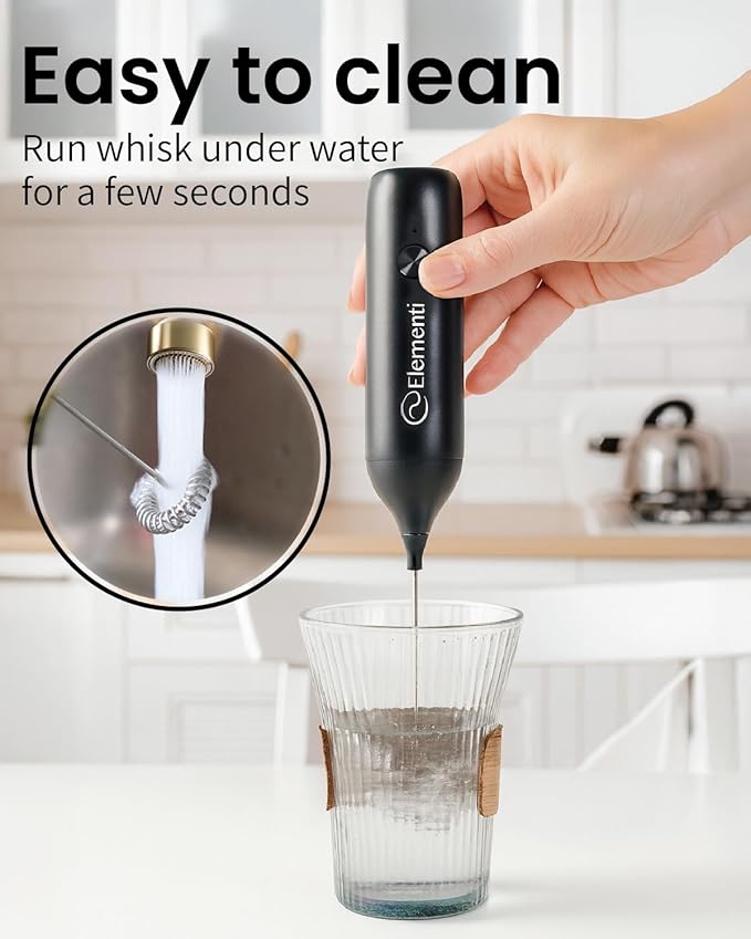Elementi Rechargeable Milk Frother Wand & Drink Mixer Handheld - Powerful USB-C Rechargeable Frother - Hand Held Milk Foamer Whisk to Make Perfect Cappuccinos, Lattes & Drink Mixes (Mint Green)