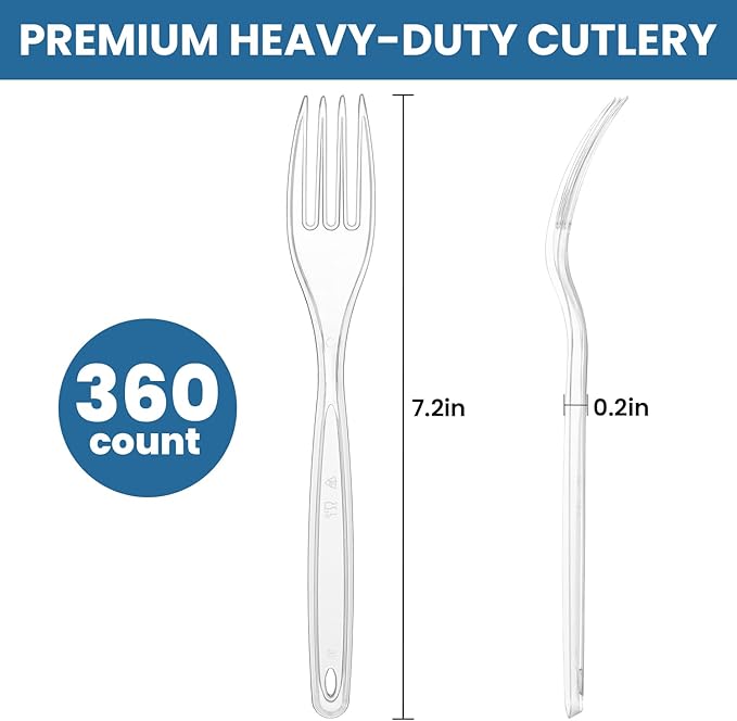 [360 Count] Clear Plastic Utensils 360 Disposable Forks Silverware Bulk Forks Bulk Heat Resistant Heavy Duty Silverware