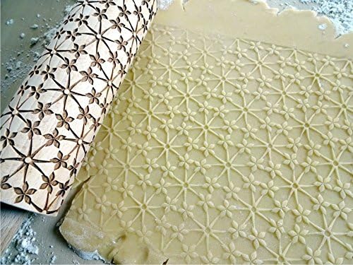 Rolling pin FLORAL NET. Wooden embossing rolling pin with Oriental flowers. Embossed cookies. Pottery. Birthday gift. Gift for mother