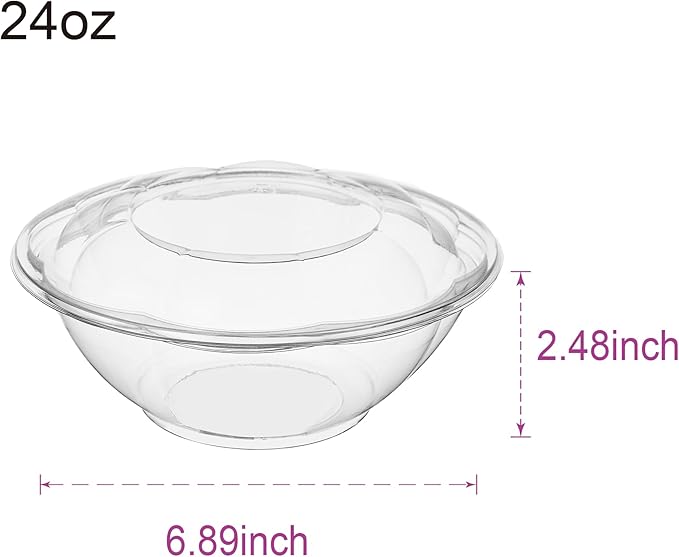 [24 oz. 150 Sets Clear Plastic Salad Bowls with Airtight Lids Disposable To Go Mixing Containers Serving for Fruit, Quinoa, Lunch and Meal Prep